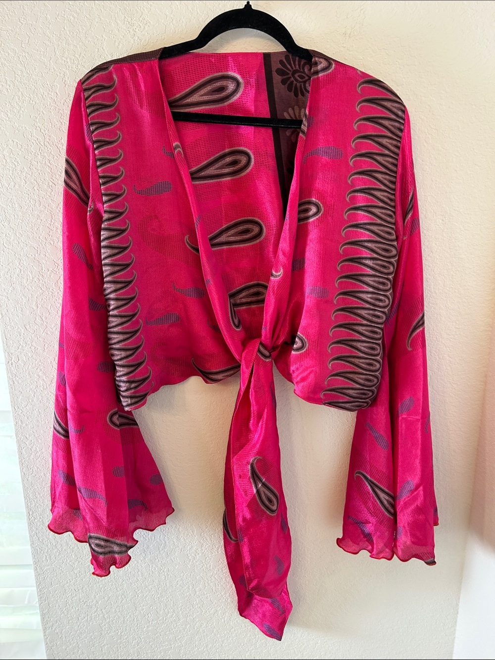 Vibrant boho hippie tie front shawl shirt no tag size small